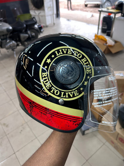 Royal Enfield Copter Helmet – LTR Edition (Live to Ride, Red & Black, XL – 62cm) | DOT & ISI Certified Open-Face Helmet