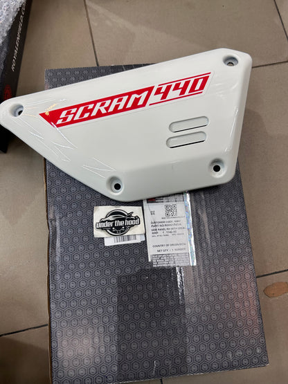 Royal Enfield RAV01743/A - Side Panel RH with Decal - WHITE WITH RED for Scram 440 - OEM
