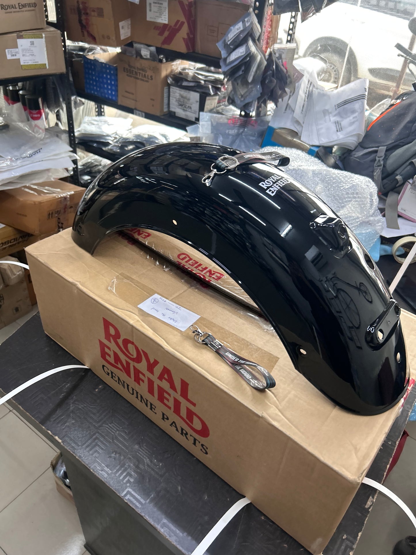 Rear Mudguard / Rear Fender with Sticker (Gloss Black) for Royal Enfield Classic 350 Reborn (Redditch Grey) – RAQ00466/B