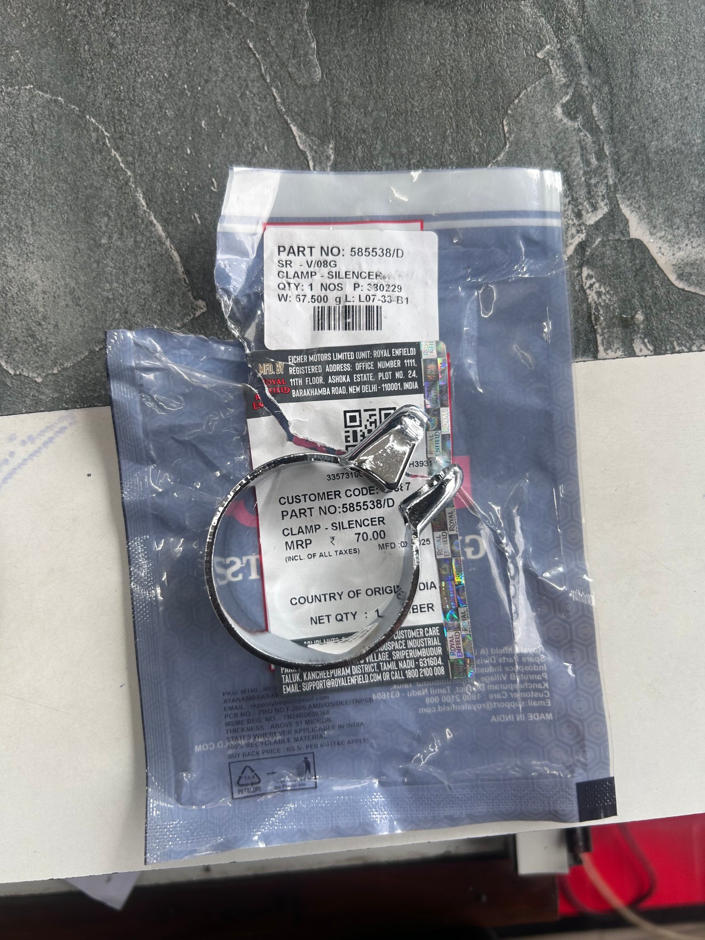 Royal Enfield Silencer Clamp 585538/D (OEM) – Fits Himalayan (E4/E5), Scram 411, Continental GT 535, Bullet Trials 500, Classic 500 UCE