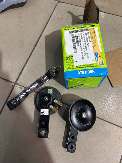 UNO Minda D815319 Performaxx D70/K70 Dual Horn Set for Bajaj Pulsar – 12V 70mm High + Low Tone, Pair of 2
