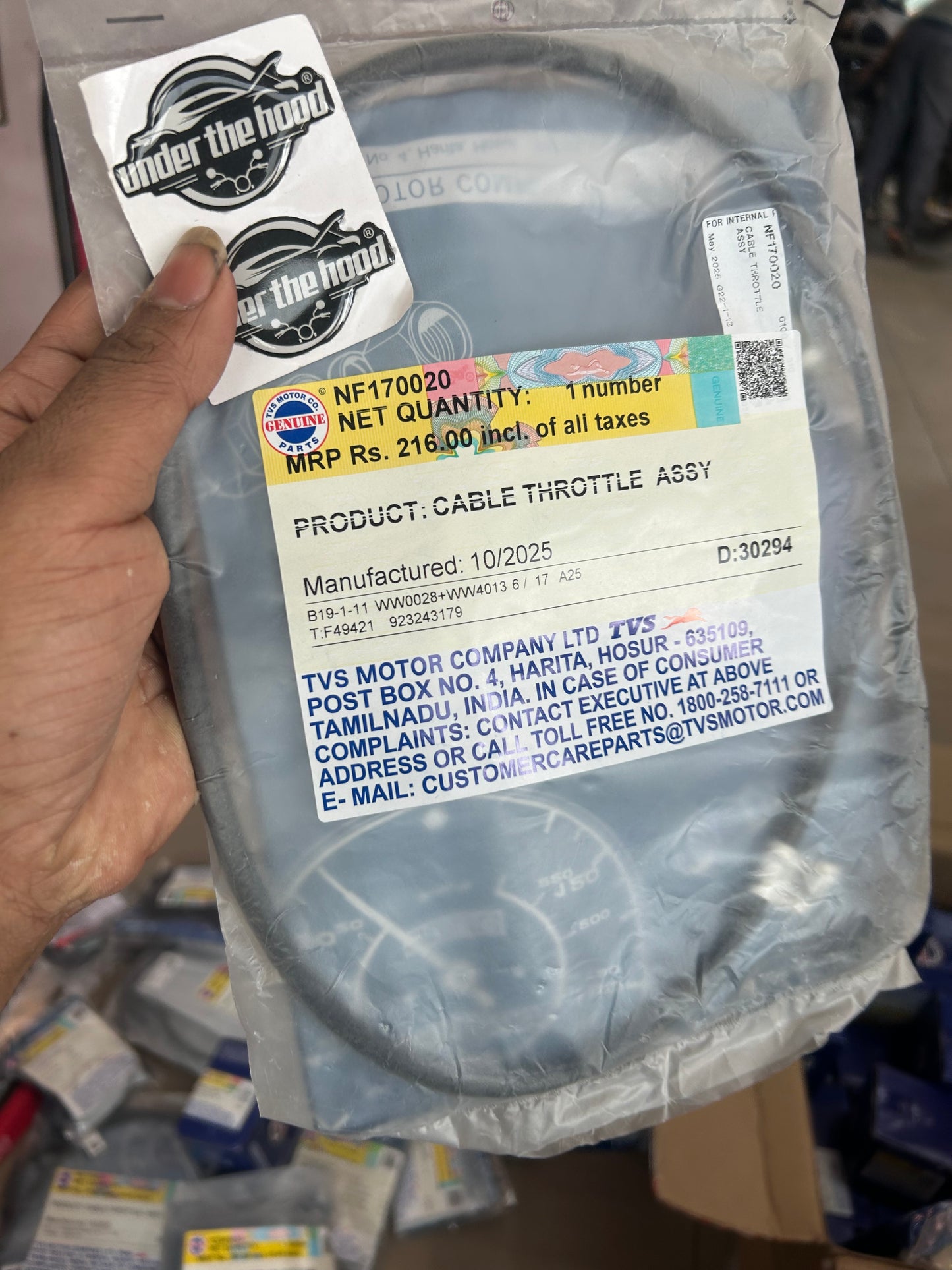 TVS Genuine Throttle Cable Assembly (Cable Throttle Assy) for TVS Ronin 225 – Part No. NF170020