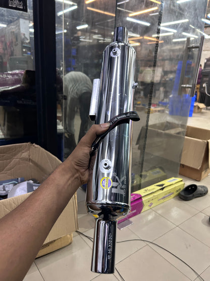 HKK Indore Stock-Style Replica Silent Silencer – Royal Enfield Classic 350 Reborn J-Series | Chrome / Black