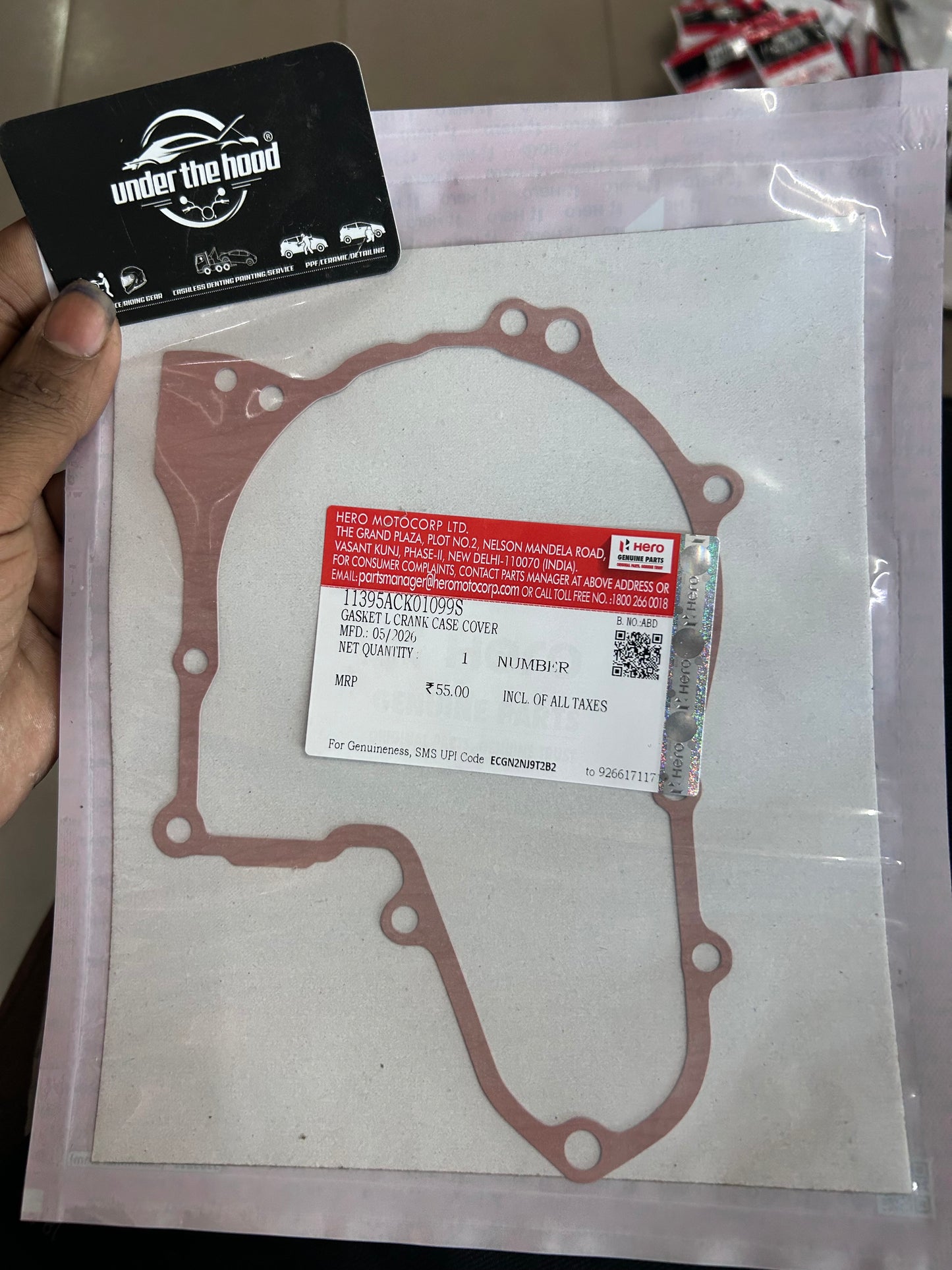 Hero Genuine Left Crank Case Cover Gasket for Selected HF Deluxe, Passion & Splendor Plus Variants | Magnet Cover Gasket / Left Crank Case Packing | 11395ACK01099S