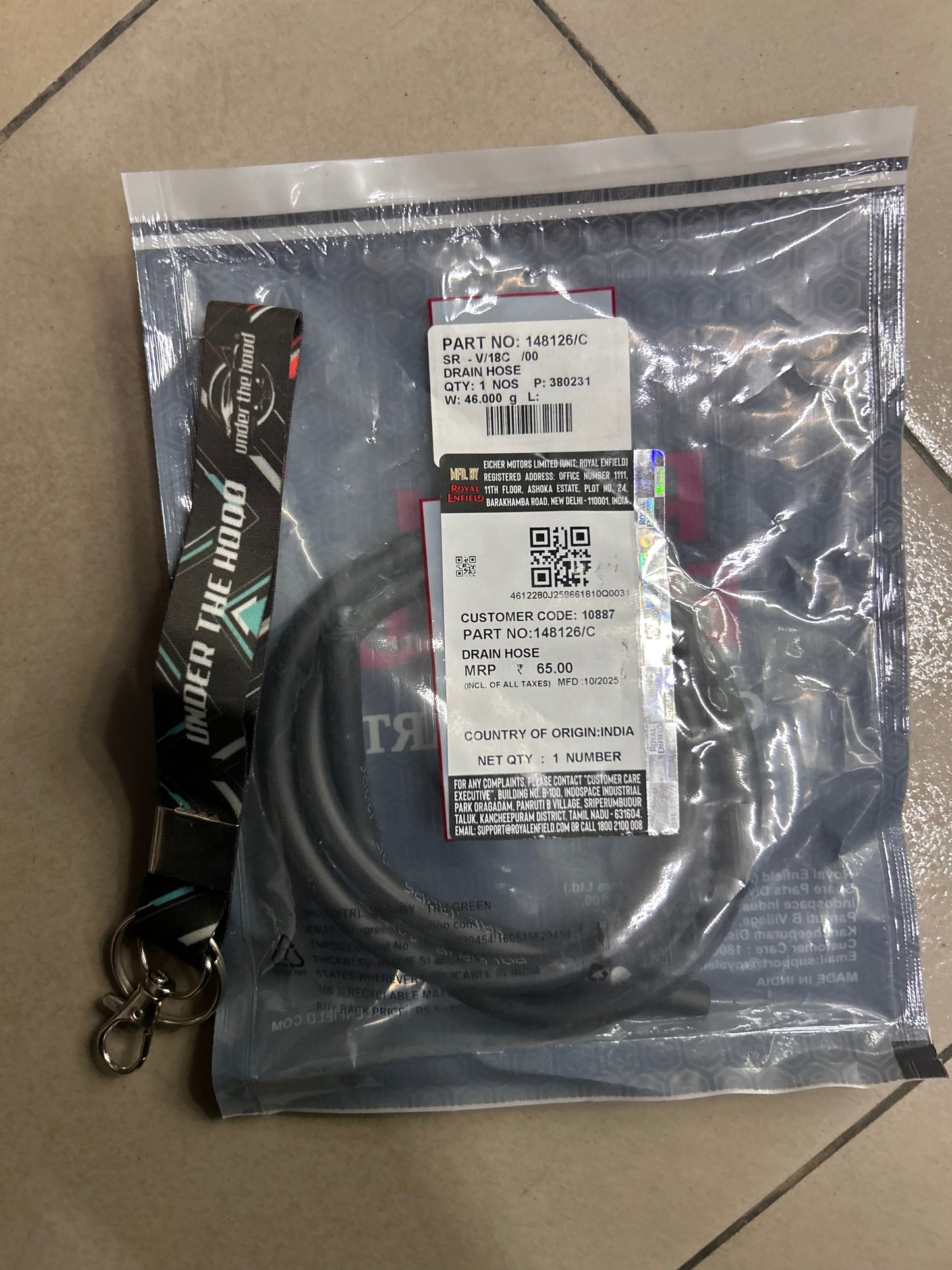 148126/C – Drain Hose (Fuel Tank / EVAP Drain) for Royal Enfield Interceptor 650 & Continental GT 650 – Genuine OEM