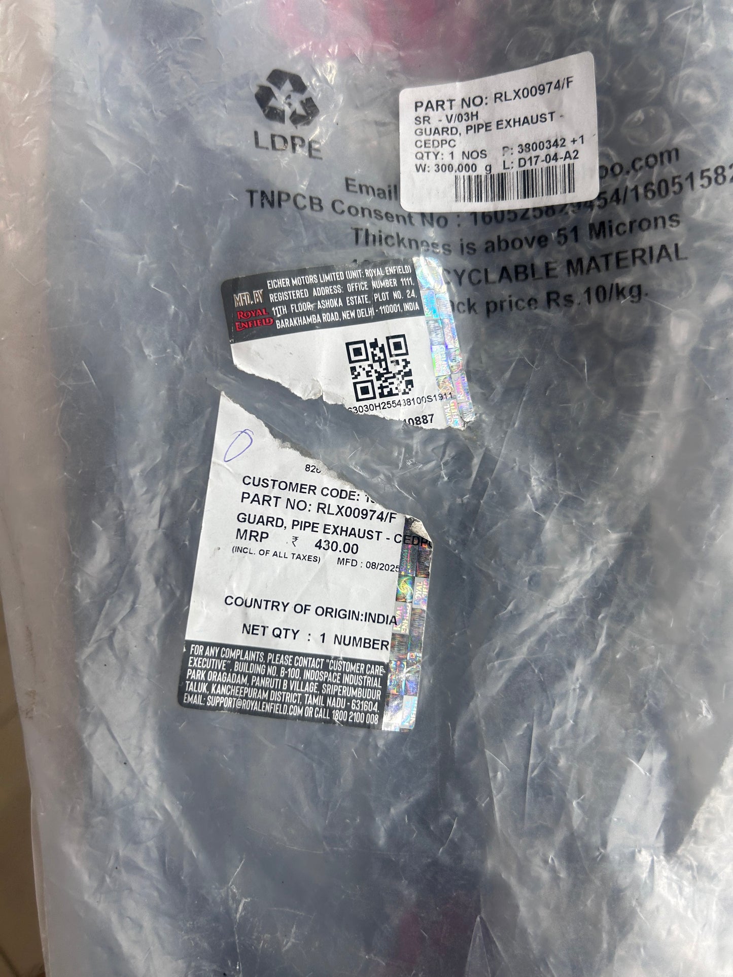 Royal Enfield RLX00974/F Exhaust Pipe Guard – OEM Exhaust Heat Shield for Hunter 350