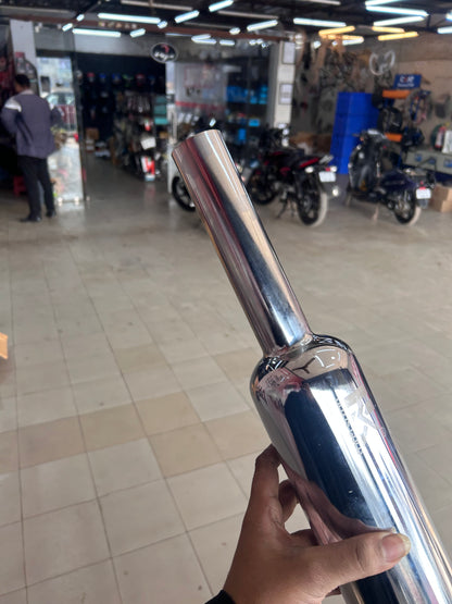 HK Mini/Chota Punjab Short Bottle Silencer (Small Mouth, Chrome) for Royal Enfield Classic 350 Reborn (J-Series) & New Bullet 350 2023+ (Battalion Black) – HK