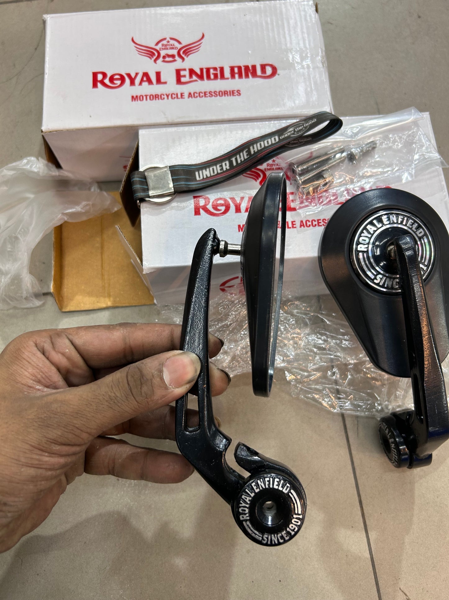 Royal Enfield Touring Style Mirrors (GMA Style Replica) – Triangular Black Mirror Pair for Classic, Bullet, Meteor, Hunter, Himalayan, Interceptor & GT 650
