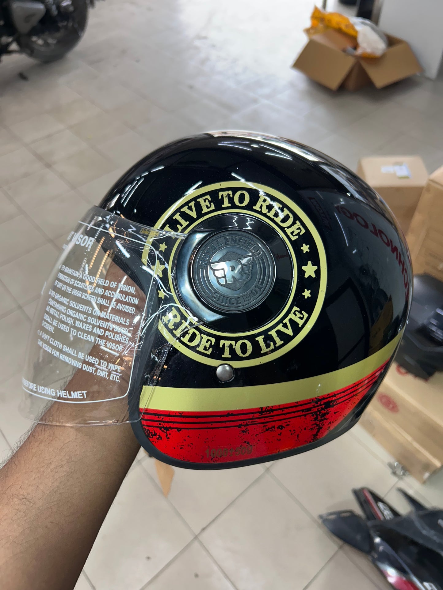 Royal Enfield Copter Helmet – LTR Edition (Live to Ride, Red & Black, XL – 62cm) | DOT & ISI Certified Open-Face Helmet