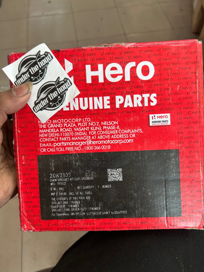 Hero Genuine Chain & Sprocket Kit 20K710S – Hero Super Splendor 125 (14T/42T, 428-108L) – OEM Quality Drive System