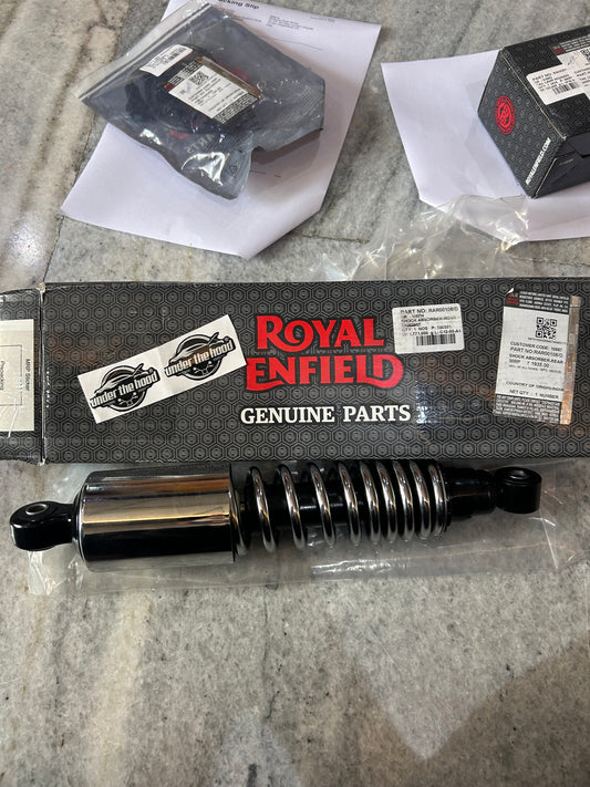 Royal Enfield RAR00108/D – OEM Rear Shock Absorber Chrome (Single) for Classic 350 Reborn & New Bullet 350 J-Series