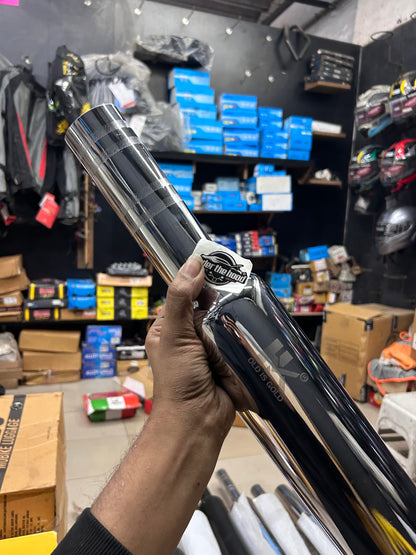 HK Long Punjab Silencer Big Mouth (Chrome) for Royal Enfield Classic 350 Reborn (J-Series) & New Bullet 350 2023+ (Battalion Black)