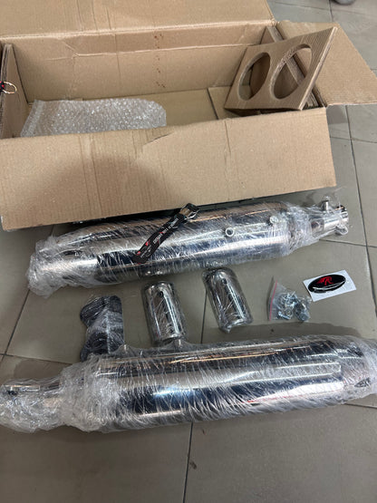 Red Rooster Astral Pro Polish Exhaust for Royal Enfield Super Meteor 650 – SS304, DB Killer, Performance Slip-Ons