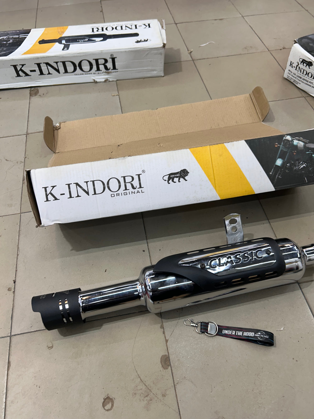 K-Indori Rocket Plate Silencer with End Cap for Royal Enfield Meteor 350 & Classic 350 Reborn – Chrome / Black Options