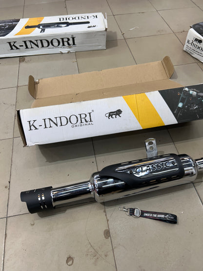 K-Indori Rocket Plate Silencer with End Cap for Royal Enfield Meteor 350 & Classic 350 Reborn – Chrome / Black Options