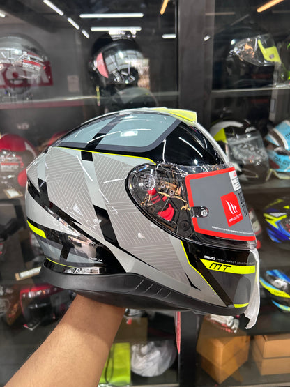 MT Thunder 3 SV Nova B62 Gloss Full Face Helmet (Grey/Black/Neon) – ISI, ECE & DOT Certified | All Sizes Available