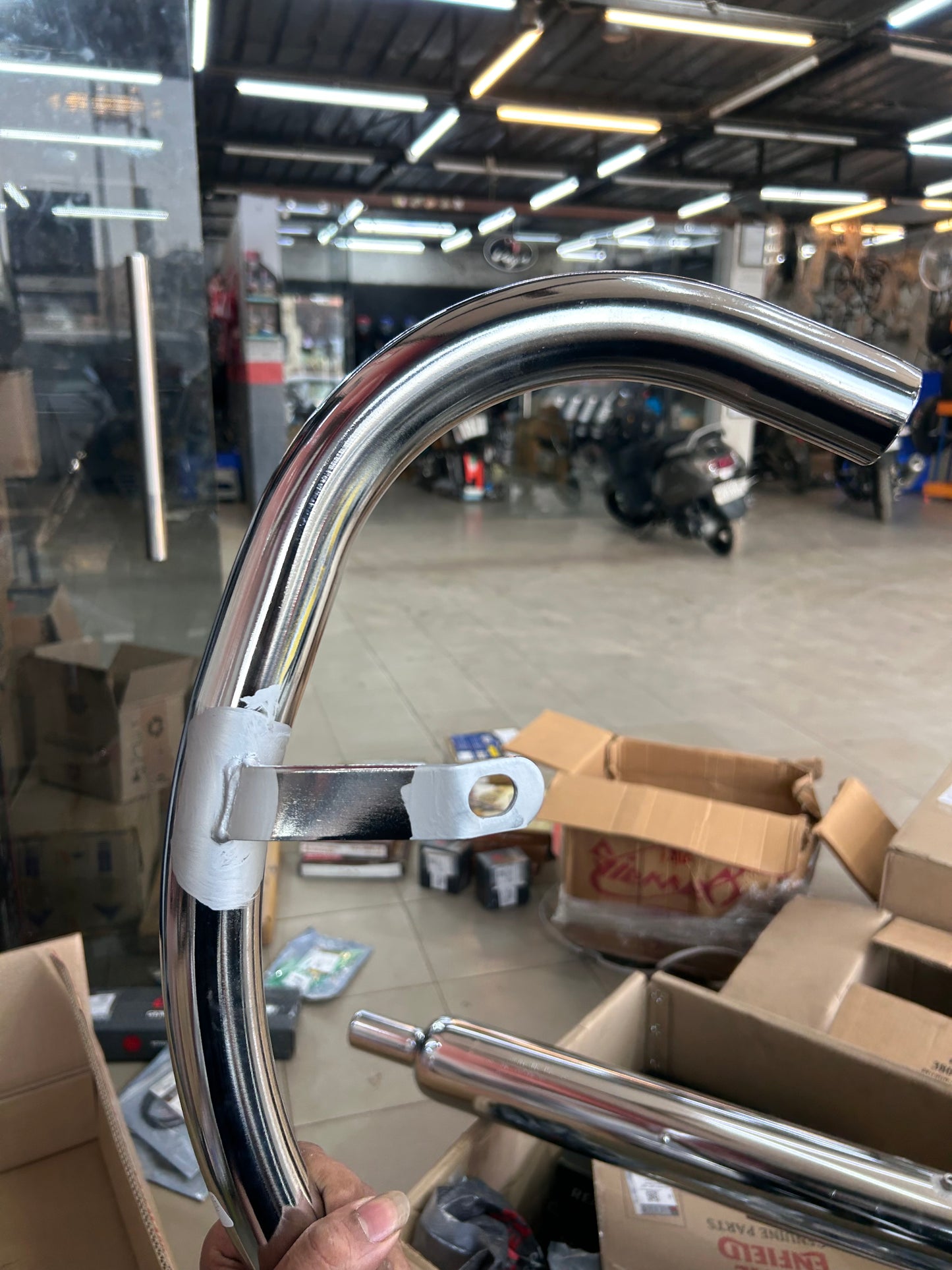 Royal Enfield 144055 – Exhaust Pipe Std Plated (Bend Pipe) for Old Bullet 350 / Deluxe / Machismo / Campus / Electra 4S–5S (Cast-Iron 350 Only)