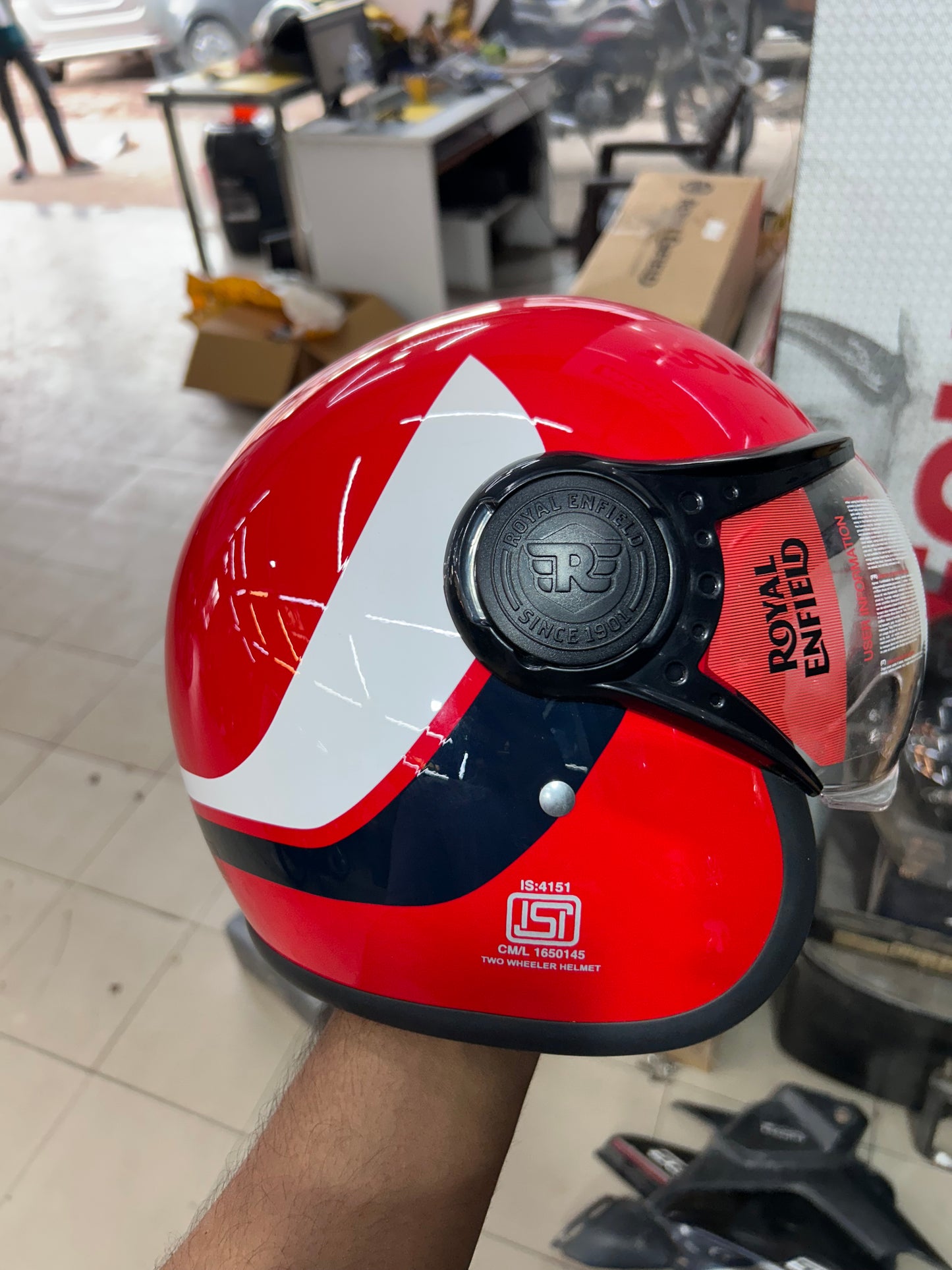 Royal Enfield Jet 1901 Open Face Helmet (Dual Wing, Red, XL – 62cm) – ISI & DOT Certified