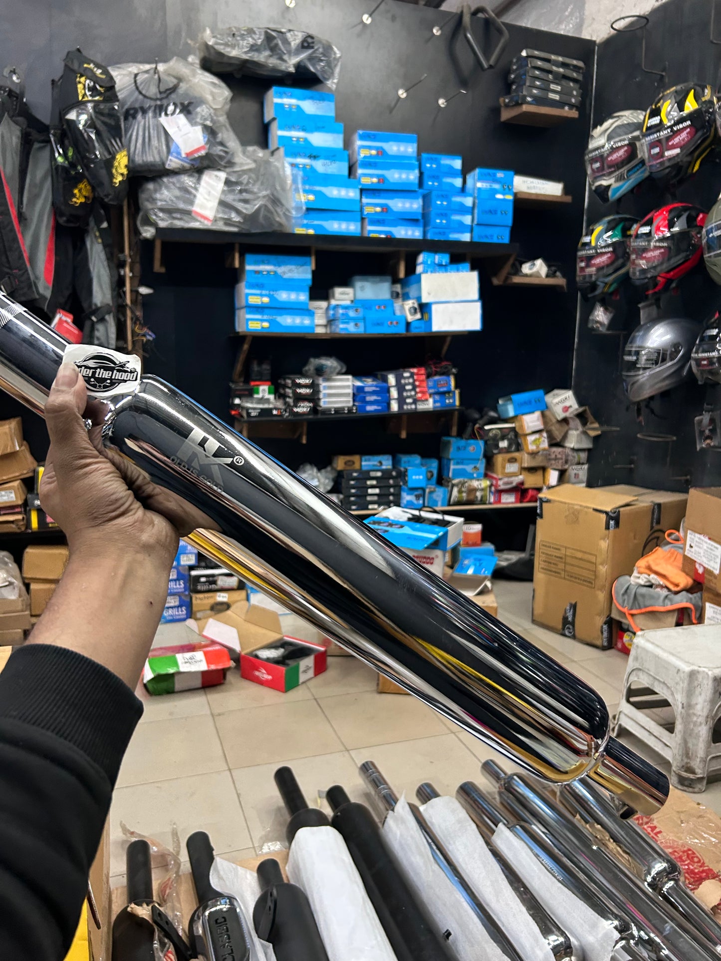 HK Long Punjab Silencer Big Mouth (Chrome) for Royal Enfield Classic 350 Reborn (J-Series) & New Bullet 350 2023+ (Battalion Black)