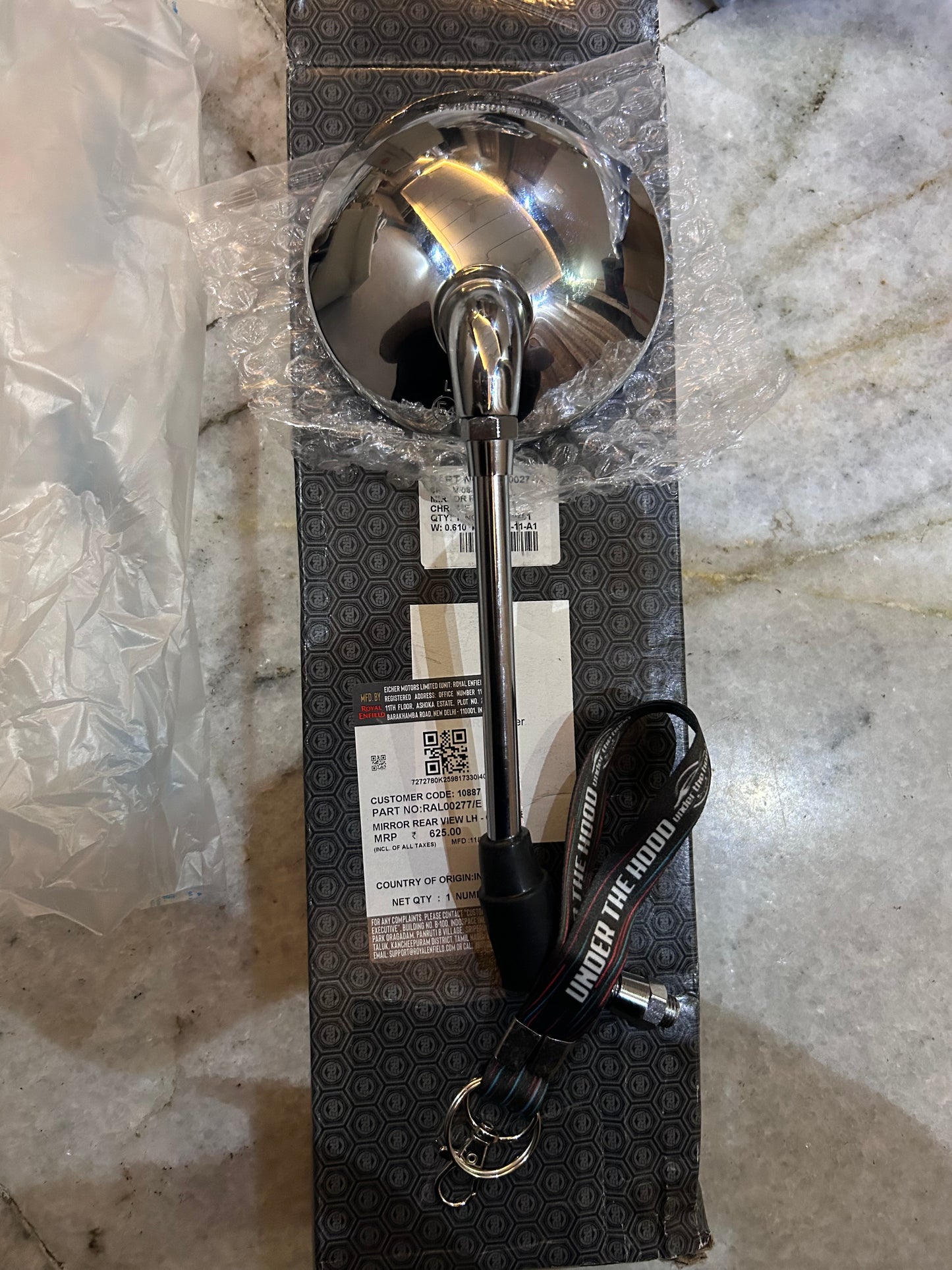 Royal Enfield RAL00277/E – LH Chrome Rear-View Mirror (Left Side, Handlebar Mount) for Meteor 350 (BS6), Classic 350 & Bullet 350