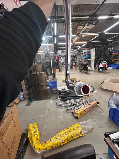 Silmen (Silman) Bullet 350 “Battalion” C-Bend Pipe – Dual/Double O2 Sensor – Chrome (LPA21) | Free-Flow Exhaust Header