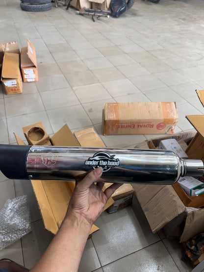 Royal Enfield 1990715 Silver & Black Slashcut Silencer-IN — Genuine OEM Exhaust for Classic 350 / 500 UCE