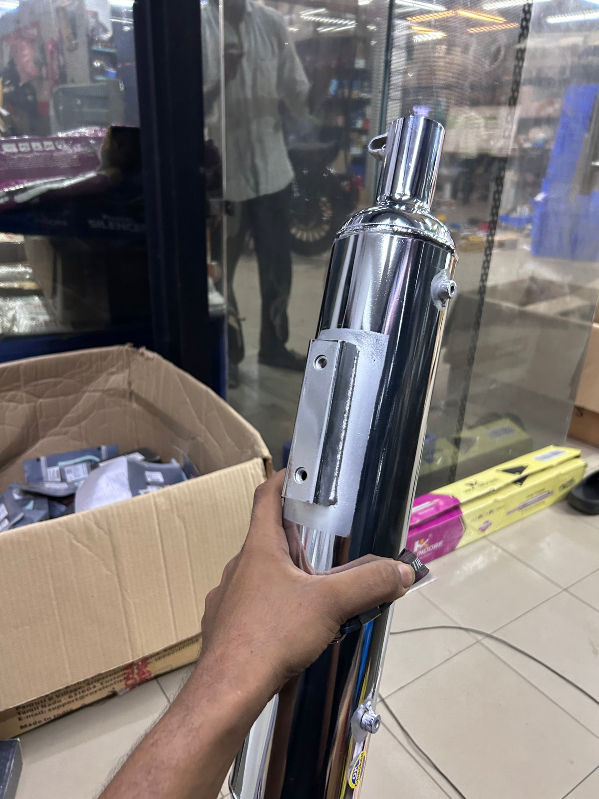 HKK Indore Stock-Style Replica Silent Silencer – Royal Enfield Classic 350 Reborn J-Series | Chrome / Black