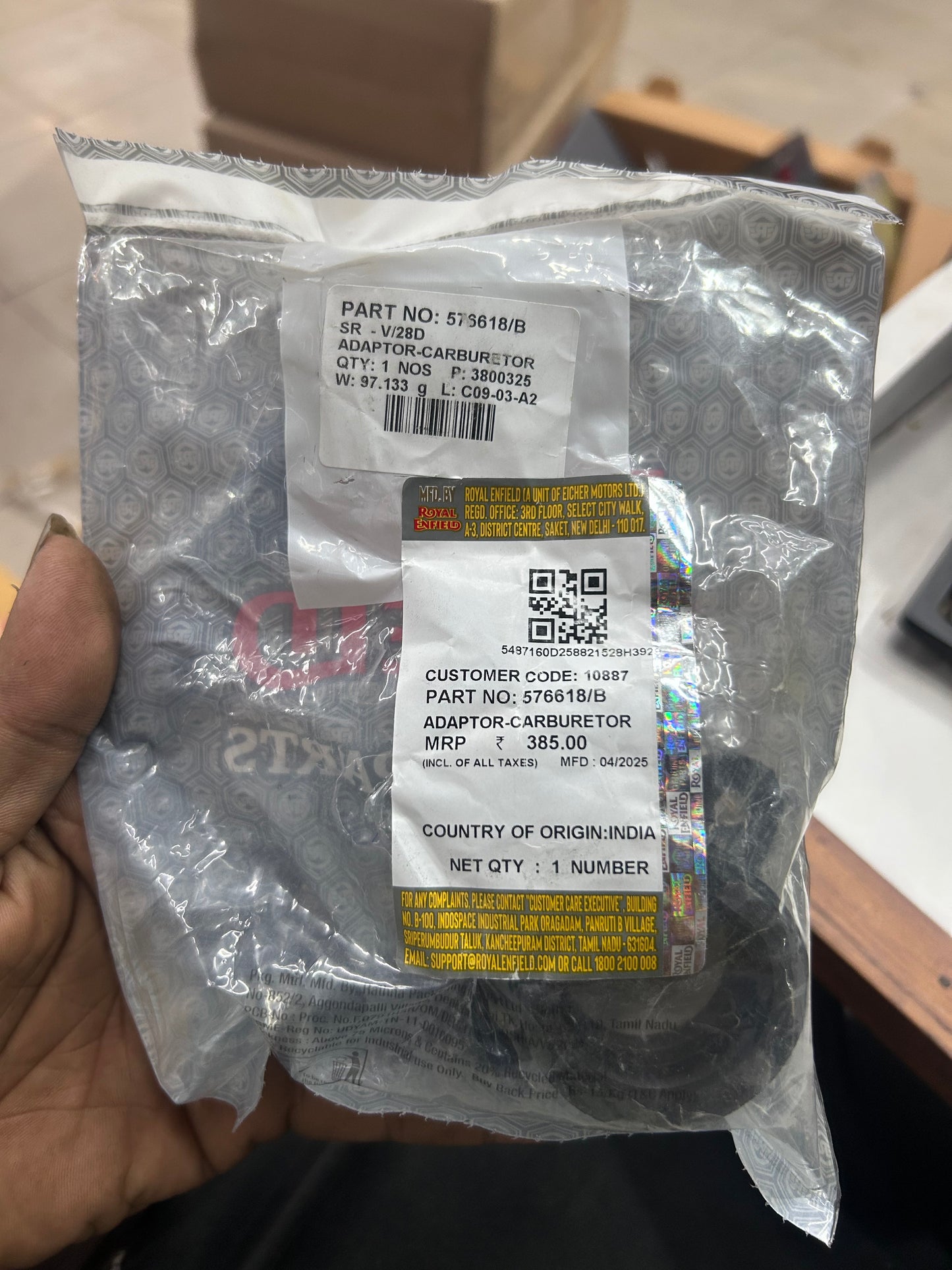 Royal Enfield 576618/B – Carburetor Adaptor for Classic 350, Electra, and Standard 350 BS4 (UCE Engine Only)