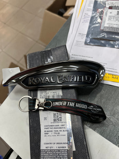 Royal Enfield RAK00607/A Tank 3D Badge RH Black Chrome – Meteor 350 (OEM)
