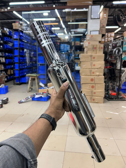SILMAN Short Punjab Big Mouth 57mm Chrome Silencer LSM4-A – Royal Enfield Classic 350 Reborn, Meteor 350 & Bullet 350 / Battalion J-Series