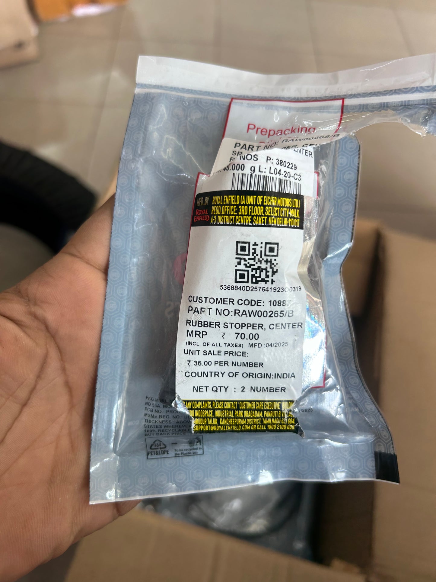 Royal Enfield RAW00265/B Centre Stand Rubber Stopper – Hunter/Classic/Meteor