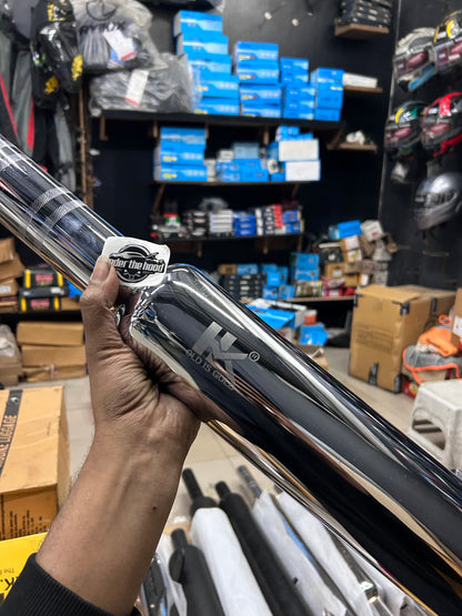 HK Long Punjab Silencer Big Mouth (Chrome) for Royal Enfield Classic 350 Reborn (J-Series) & New Bullet 350 2023+ (Battalion Black)