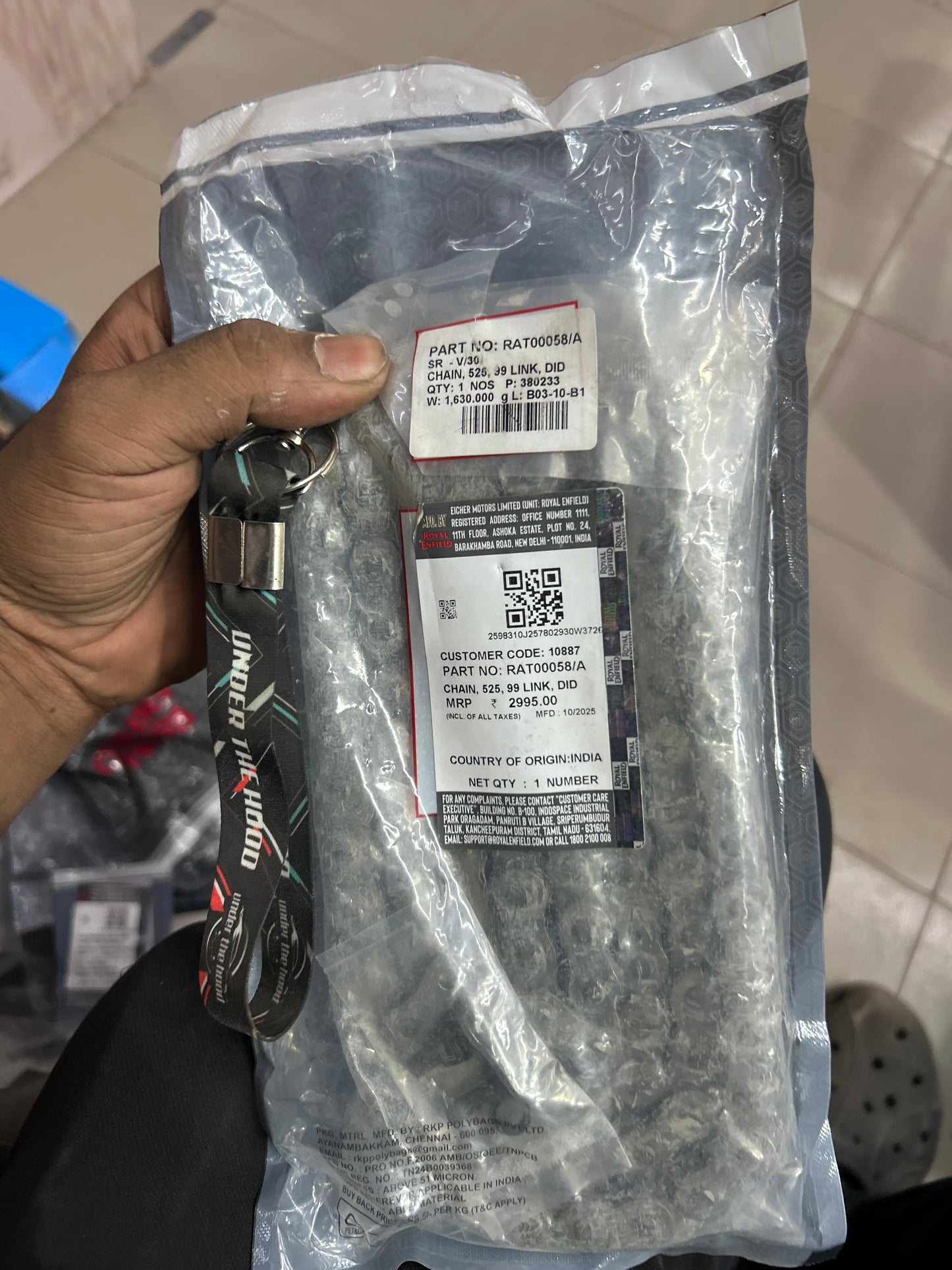 RAT00058/A – Drive Chain, DID 525 × 99 Link (O-Ring) for Royal Enfield Interceptor 650 & Continental GT 650 (2019→, Euro IV/BS4 & later 648cc Twins) – Genuine OEM