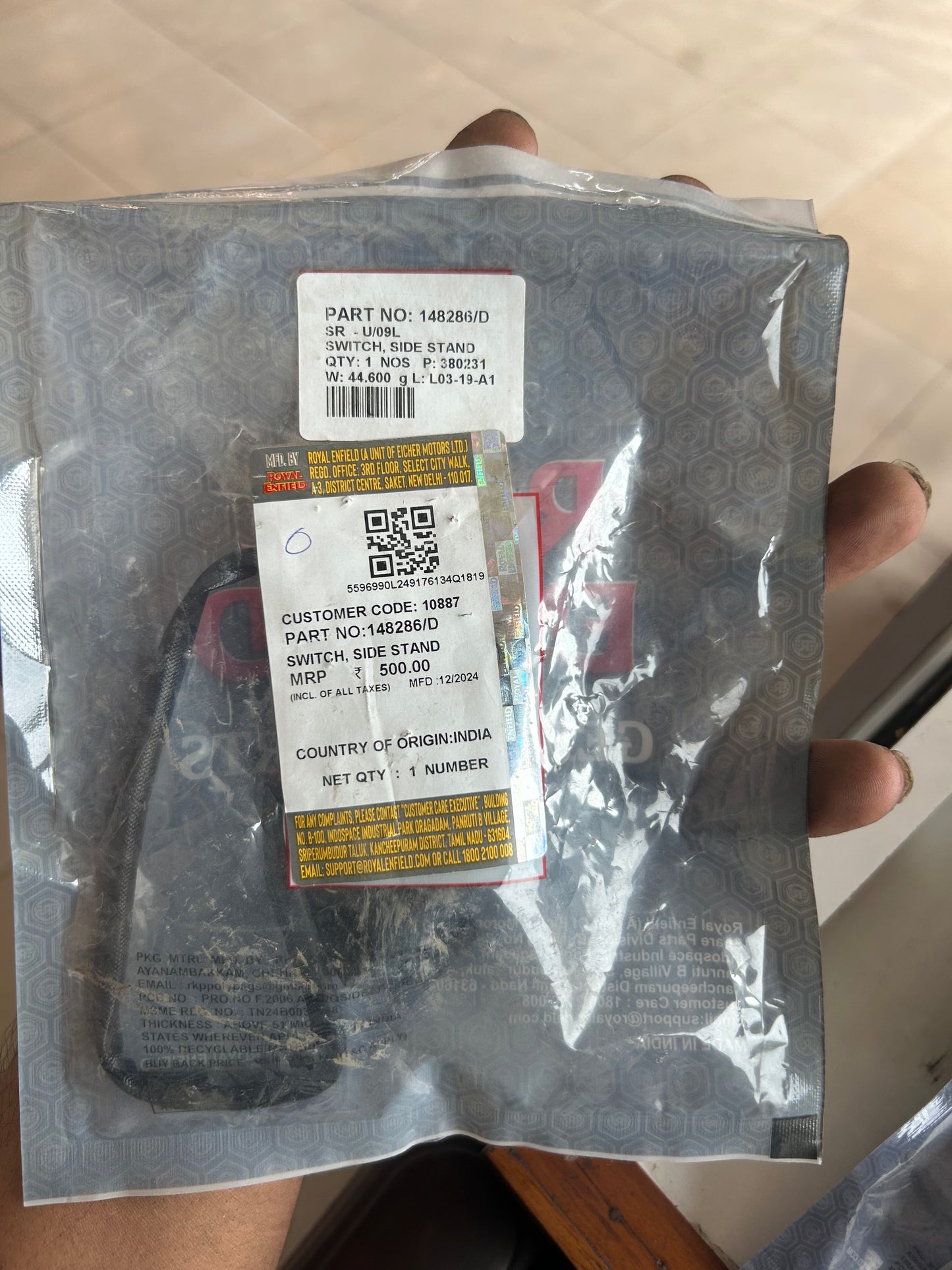 Royal Enfield 148286/D – Side Stand Switch (Kickstand Sensor) for Interceptor 650, Continental GT 650, Super Meteor 650, Bear 650