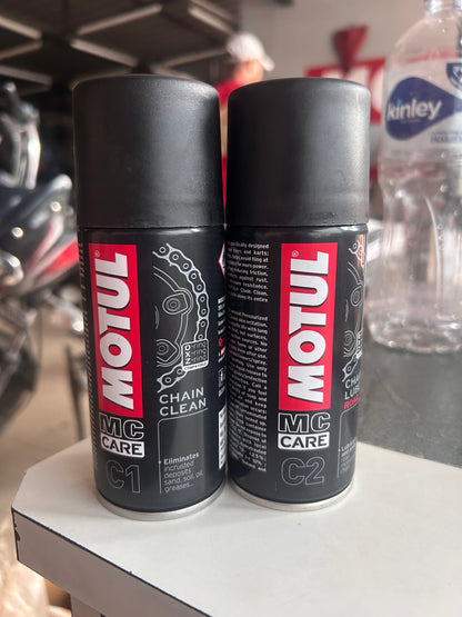 Motul Chain Maintenance Kit – C1 Chain Cleaner + C2 Chain Lube Road (150ml Each) – Motorcycle O-Ring/X-Ring/Z-Ring Compatible