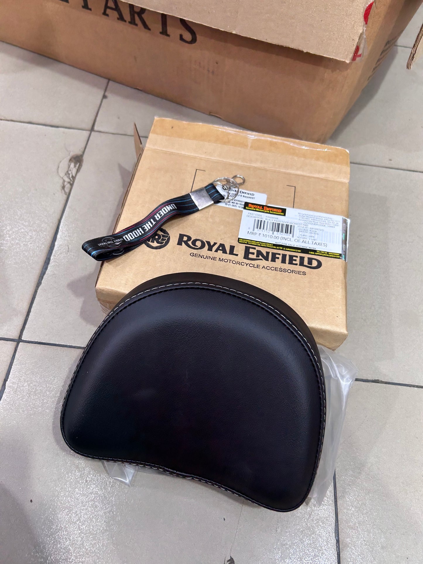 Royal Enfield Black Passenger Backrest Pad KXA00088 — OEM Lumbar Support Pad for Meteor 350
