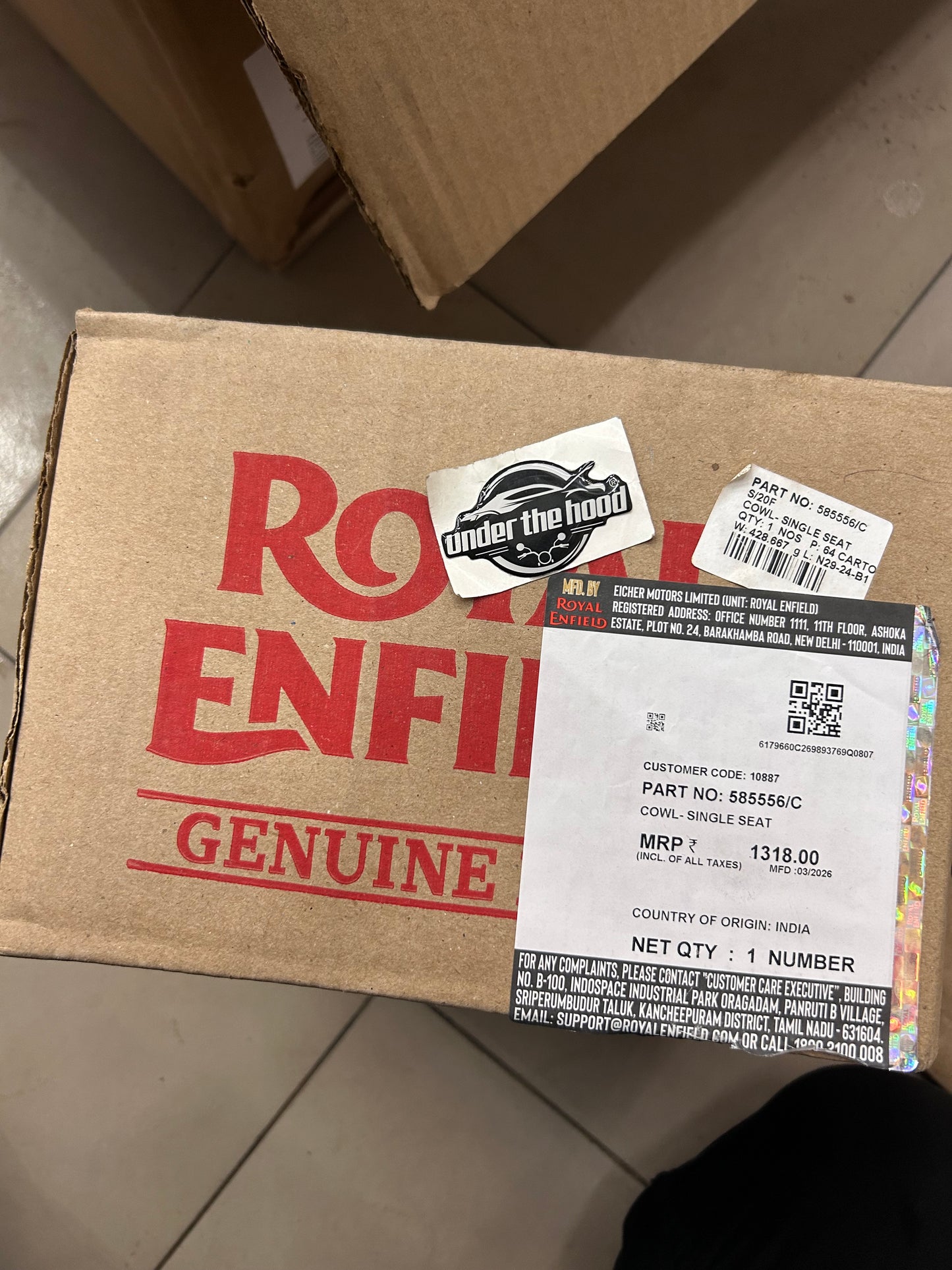 Royal Enfield 585556 — Cowl – Single Seat (Seat Cowl / Cafe Cowl) for Continental GT 535 (UCE 535) — Genuine OEM