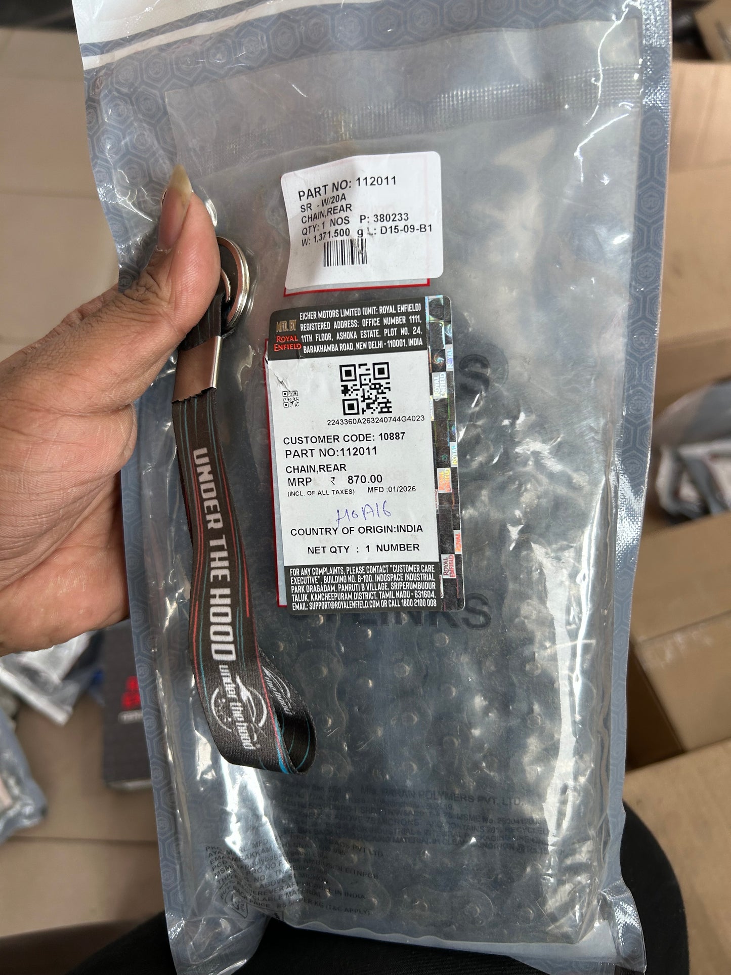 Royal Enfield Rear Drive Chain (94 Pitch / 94 Link) for Bullet 350 4-Speed & Electra 4S (Kick Start) | 112011