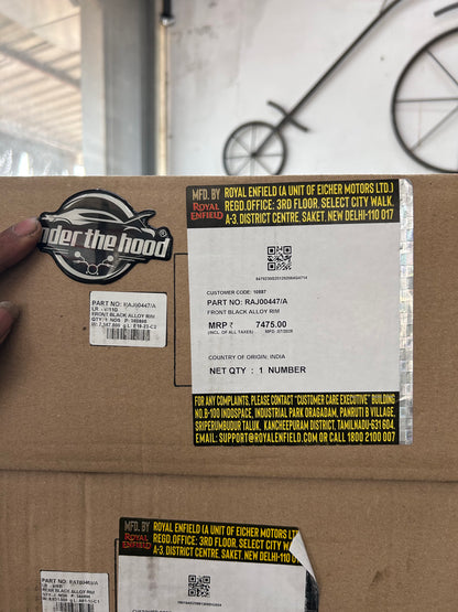 Royal Enfield Alloy Wheel Set (Front RAJ00447/A + Rear RAT00463/A) – OEM Black Alloy Wheels with Bearings & Valve for Classic 350 Reborn & New Bullet 350 (Spoke to Alloy Upgrade)