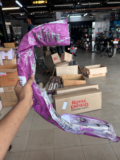 HKK Indore “C” Type Bend Pipe (Chrome, 38mm) for Royal Enfield UCE BS3/BS4 – Without O2 Sensor Port – Code HKKB1A