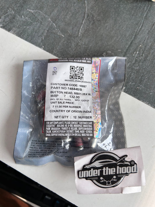 Royal Enfield 148448 – Button Head Bolt M8 x 1.25 x 16 Locking – Continental GT 650 & Interceptor 650 BS4 Frame / Rear Suspension Genuine OEM