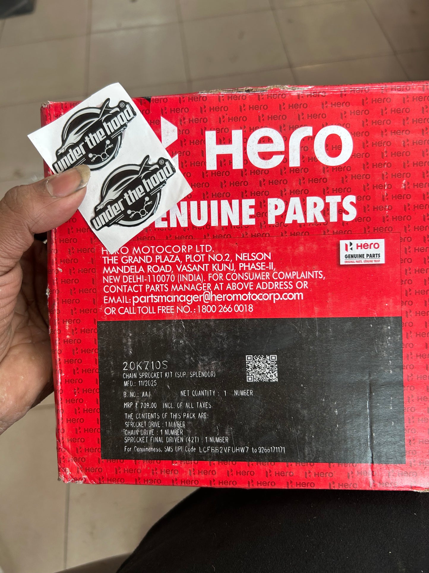 Hero Genuine Chain & Sprocket Kit 20K710S – Hero Super Splendor 125 (14T/42T, 428-108L) – OEM Quality Drive System