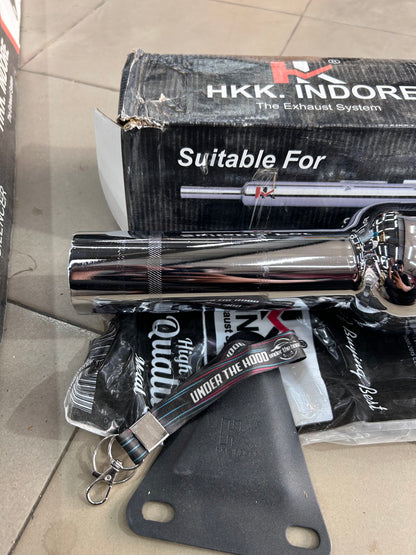HKK Indore Long Punjab Big Mouth Silencer for Royal Enfield UCE – Chrome & Black(For UCE BS6)