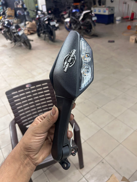 ZX6R MIRROR FOR R15 Rear View Side Mirror With Turn Signal Led Indicators Motorcycle Side Rearview Mirrors Adjustable Compatible With R15-V3, V4 Kawasaki Ninja, Zx-10R Bikes, Pack Of 1