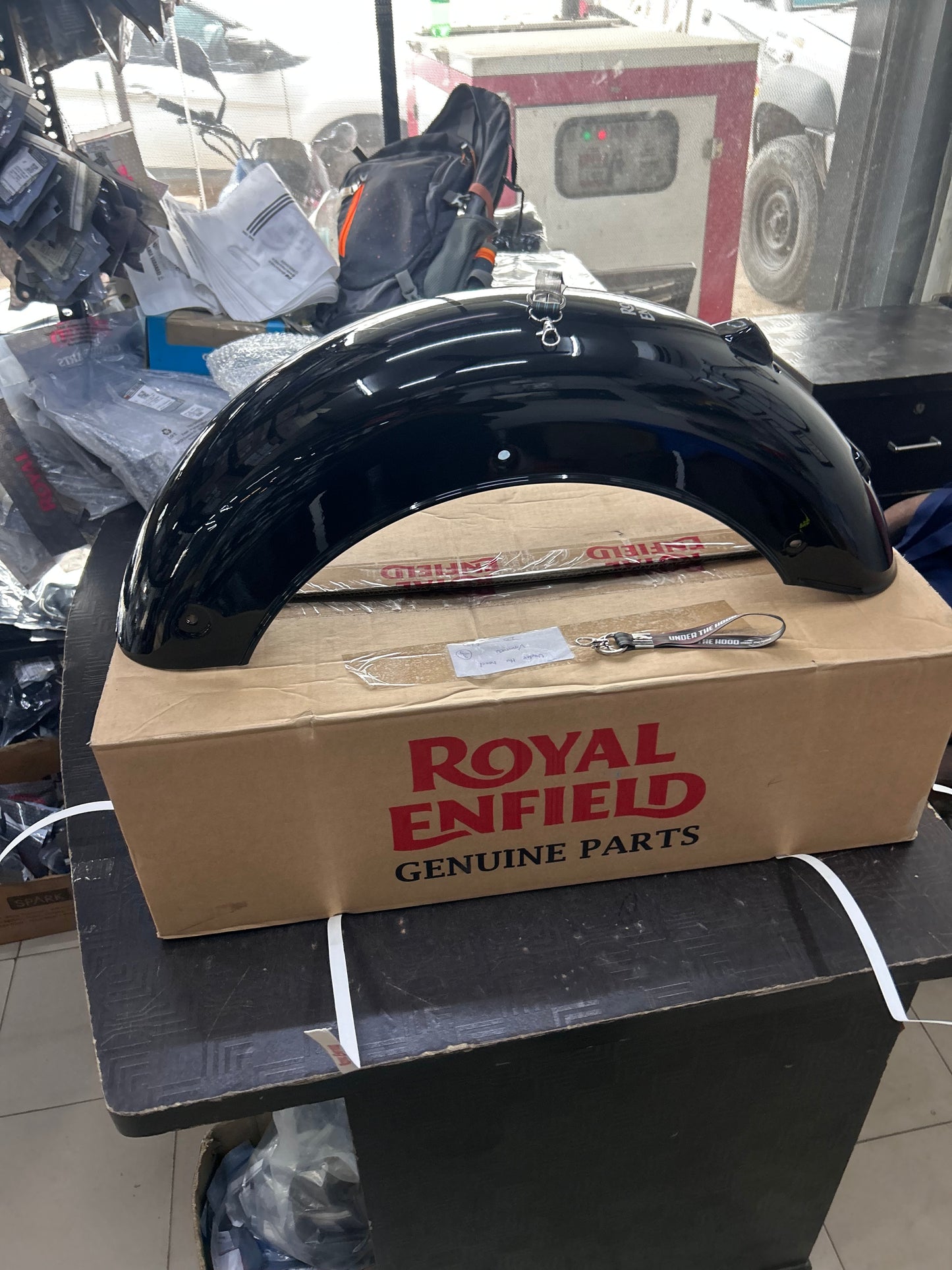 Rear Mudguard / Rear Fender with Sticker (Gloss Black) for Royal Enfield Classic 350 Reborn (Redditch Grey) – RAQ00466/B