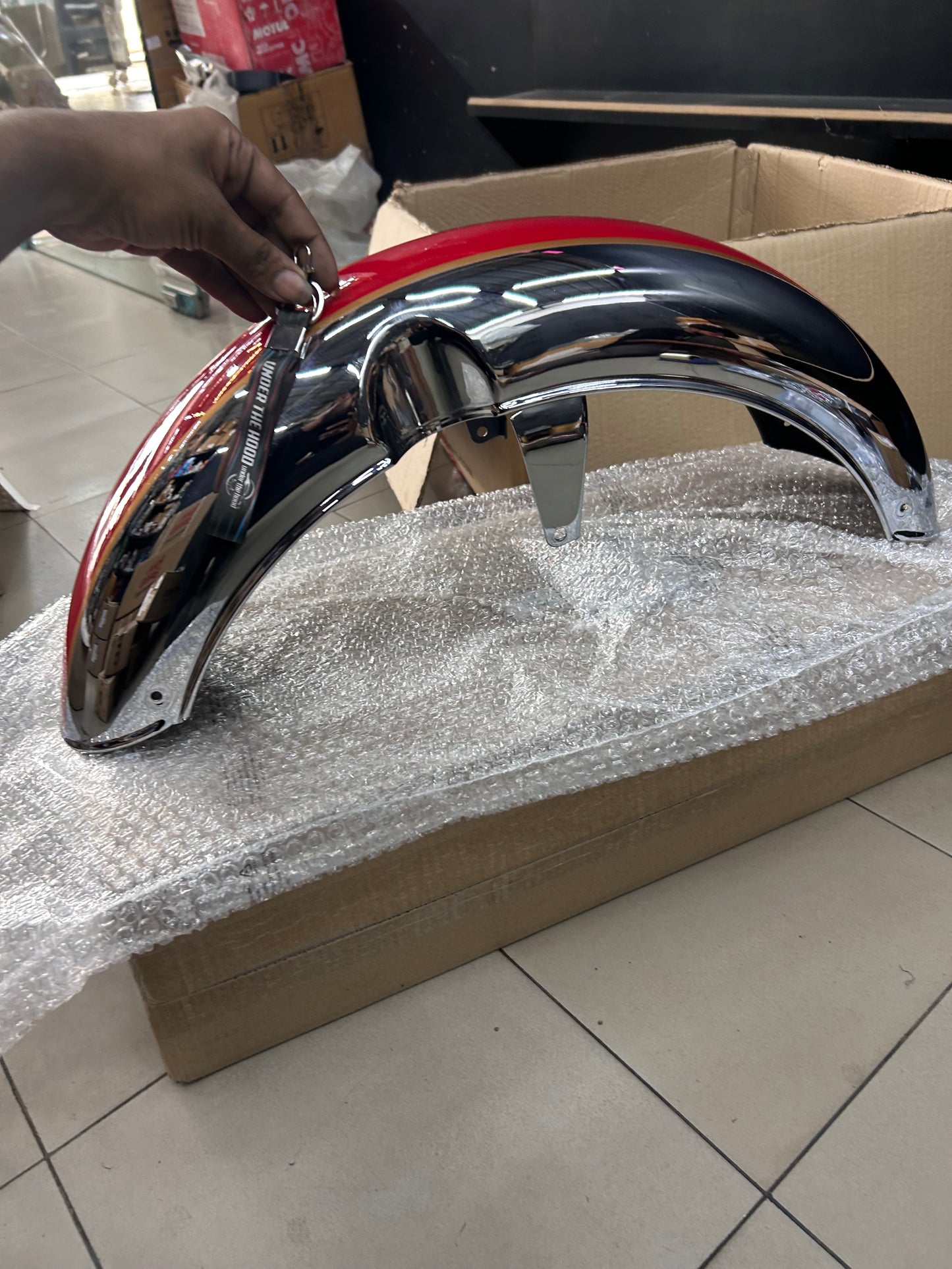 Royal Enfield Front Mudguard with Sticker GT Red & Chrome RAG00120/A for Classic 350 Reborn