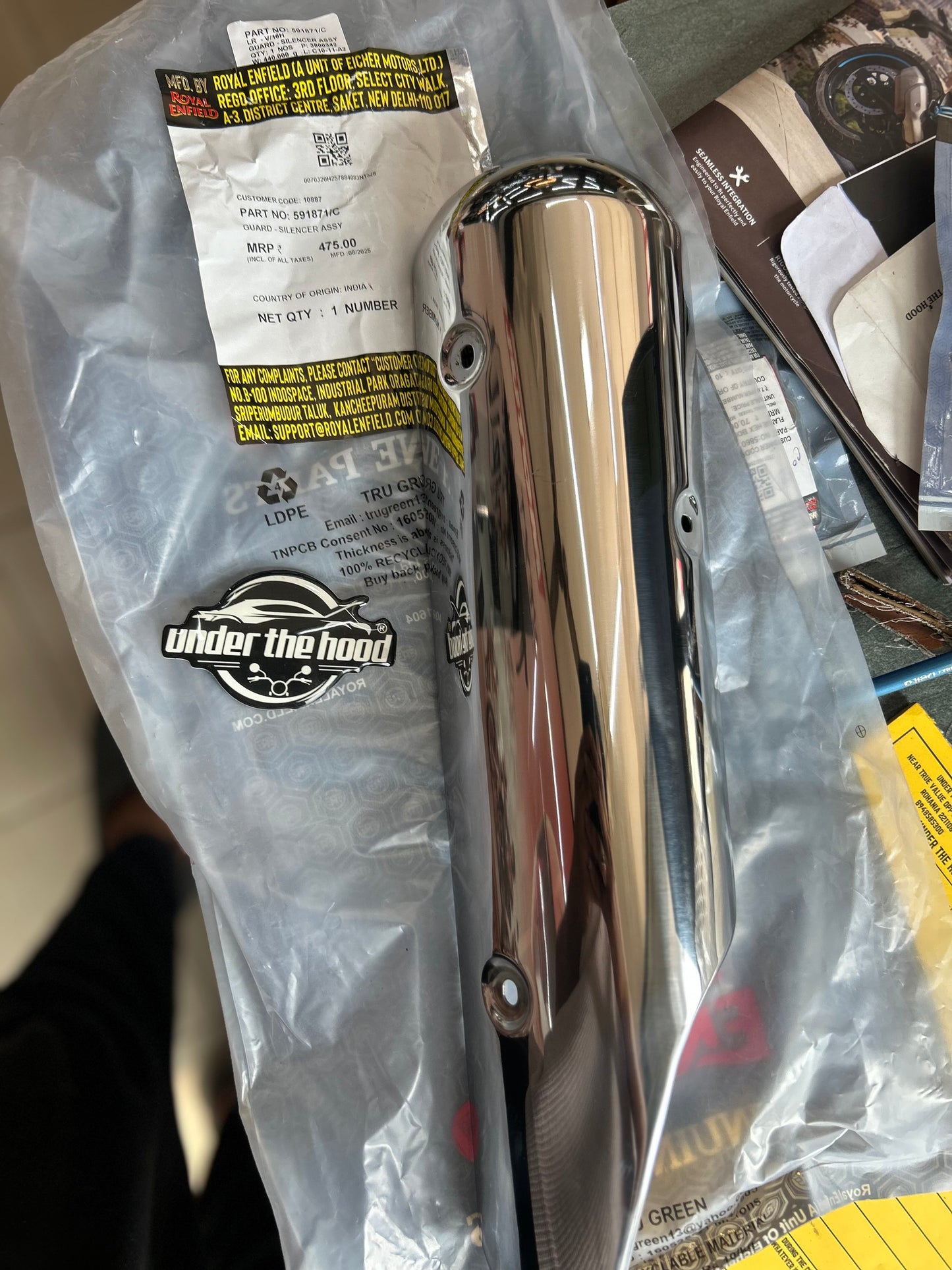 Royal Enfield Silencer Guard Assembly (591871/C) – Classic 350/500 & Bullet 350/500 – OEM Chrome Cover for BS3 & BS4 UCE Models
