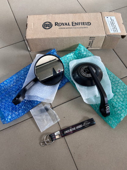 Royal Enfield Genuine Black Round Bar End Mirrors Pair KXA00461