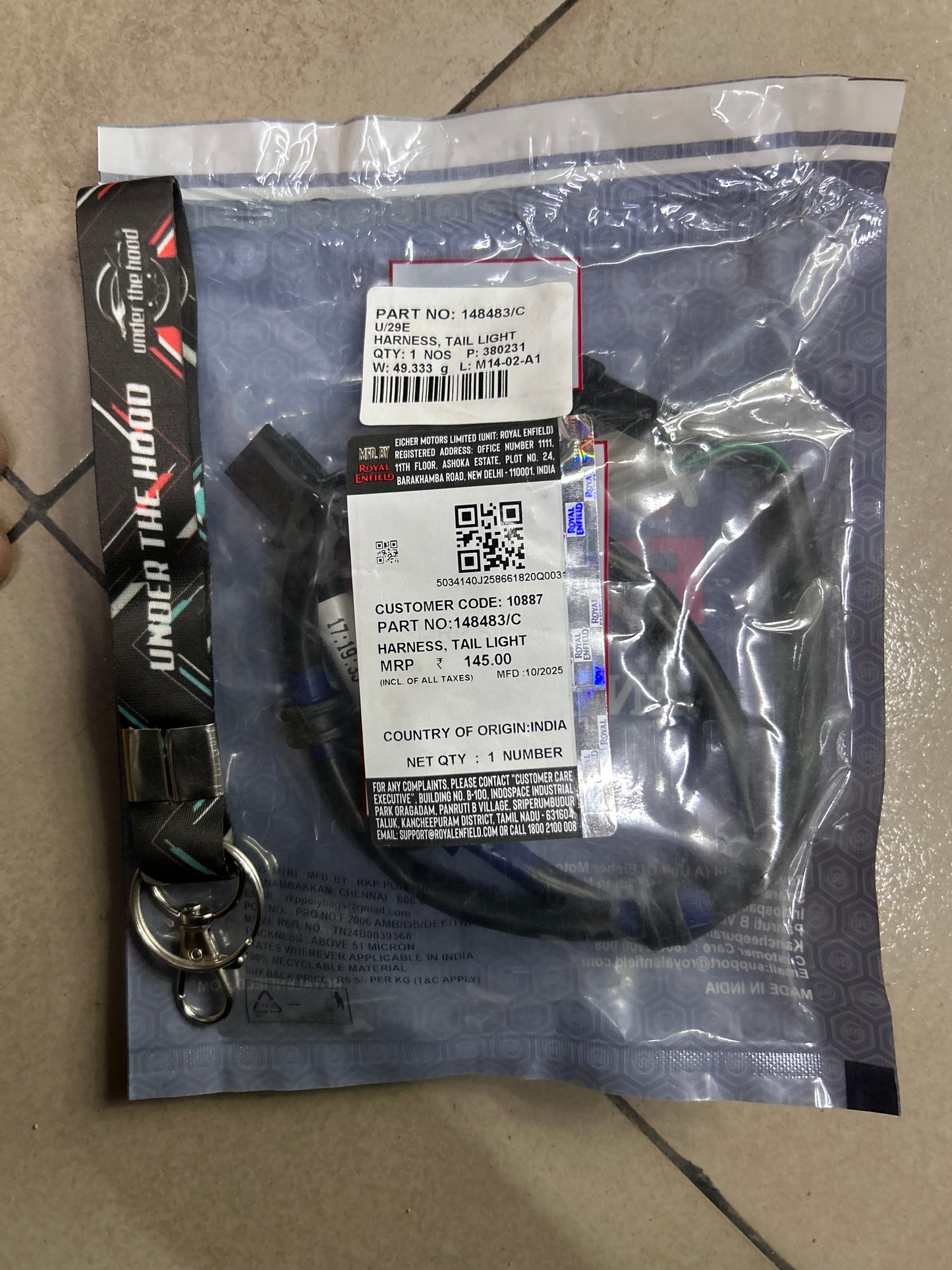 148483 – Tail Light Wiring Harness (Rear Lamp + Indicators Feed) for Royal Enfield Interceptor 650 & Continental GT 650 – Genuine OEM Loom (supersedes 148483/B