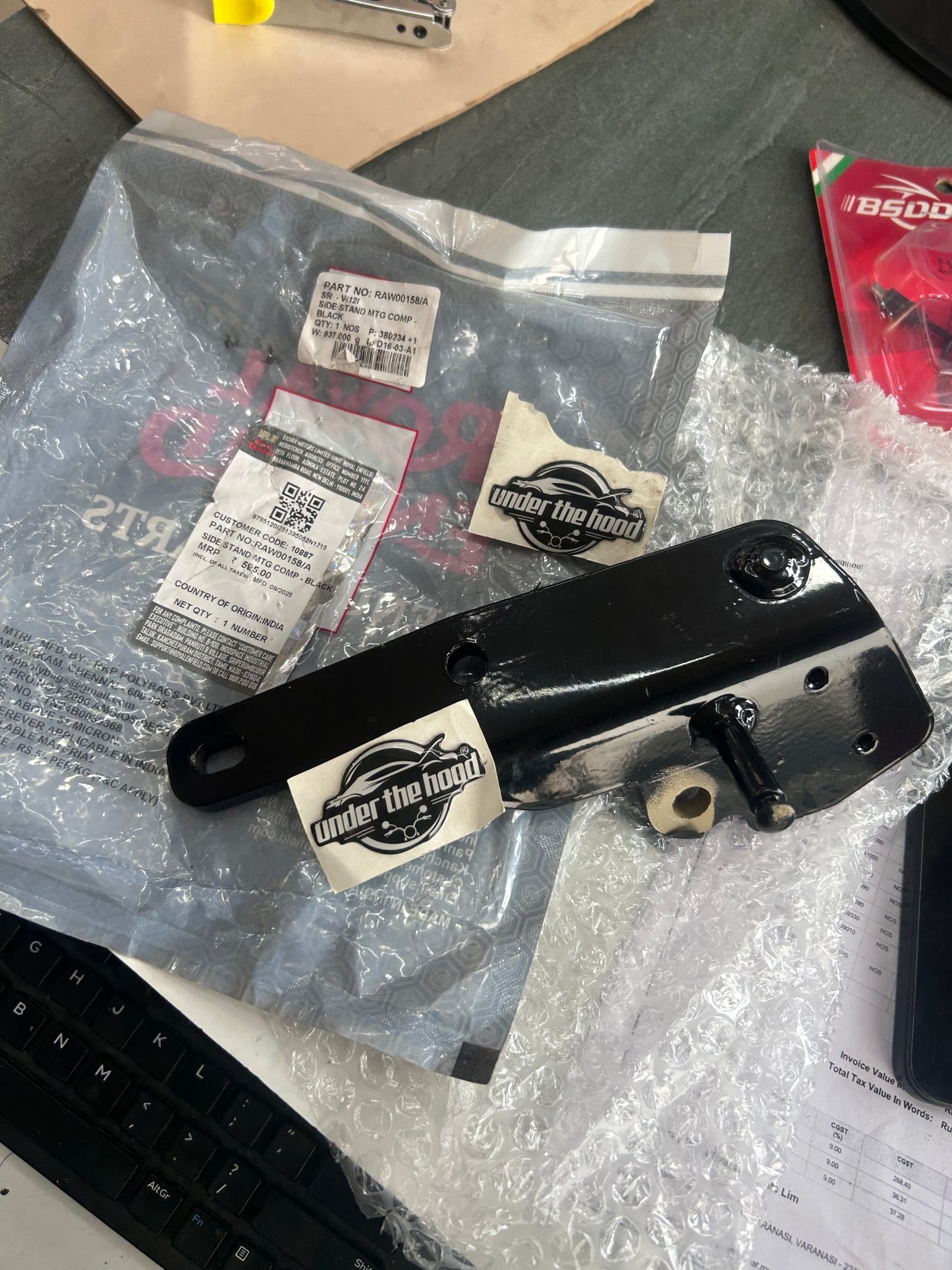 Royal Enfield RAW00158/A – Side Stand Mounting Complete (Black) | Genuine Bracket Assembly for Bullet 350 UCE